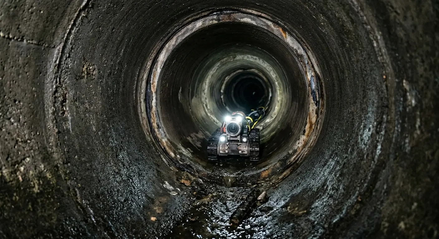 Robotic sewer camera inspecting pipe interior for Sewer Line Repair in Narragansett